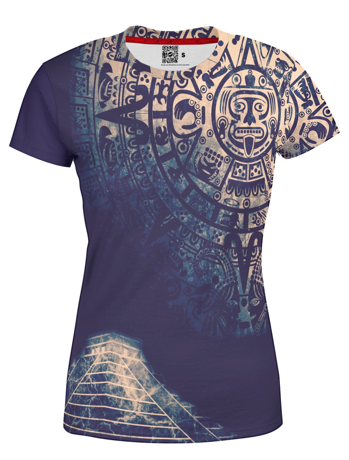 Playera Full Print Dama Azteca-prehispánico azul