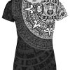 Playera Full Print Dama calendario prehispánico México negro vector - Imagen 2