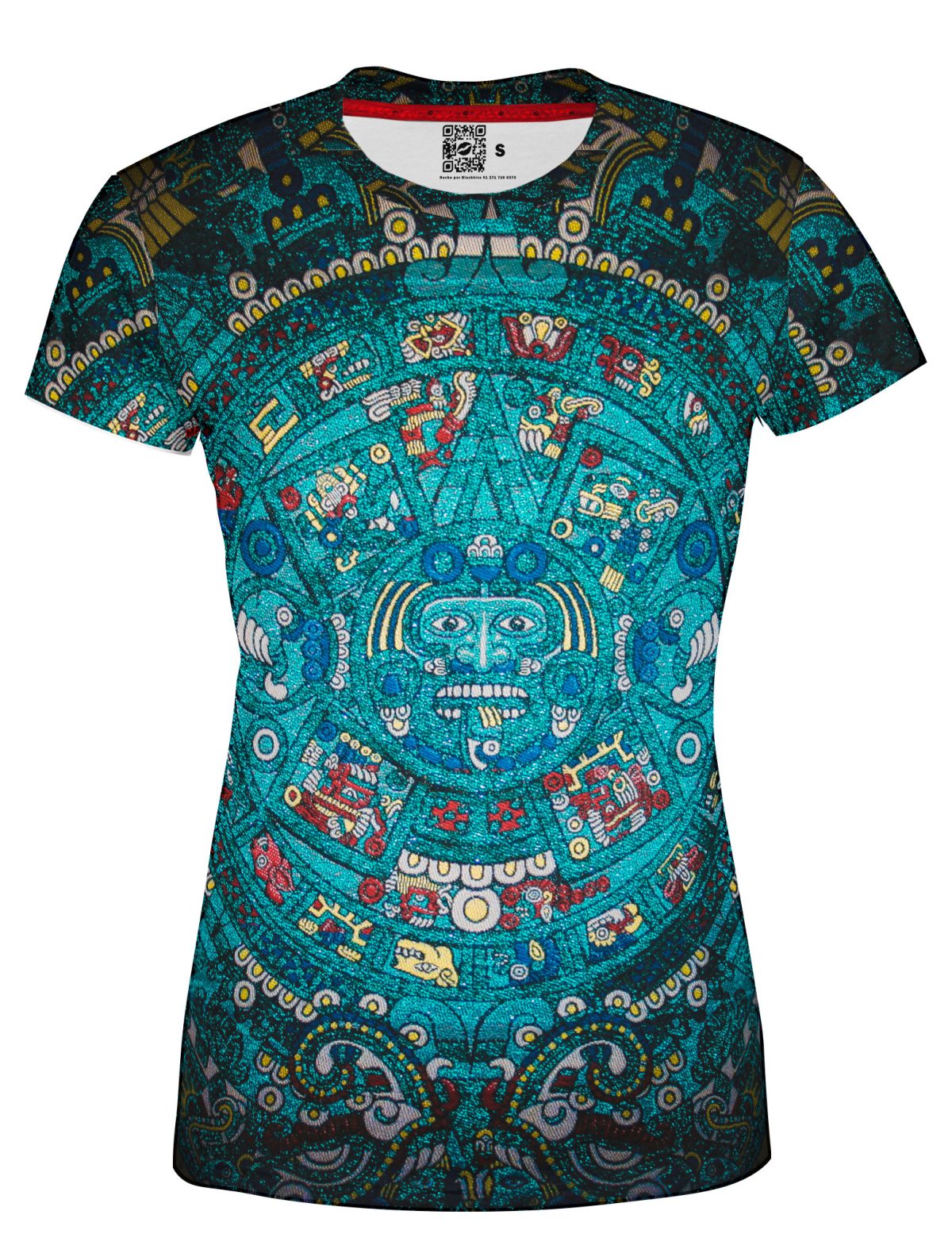 Playera Full Print Dama Prehispánico Azul 377 Calendario Bordado