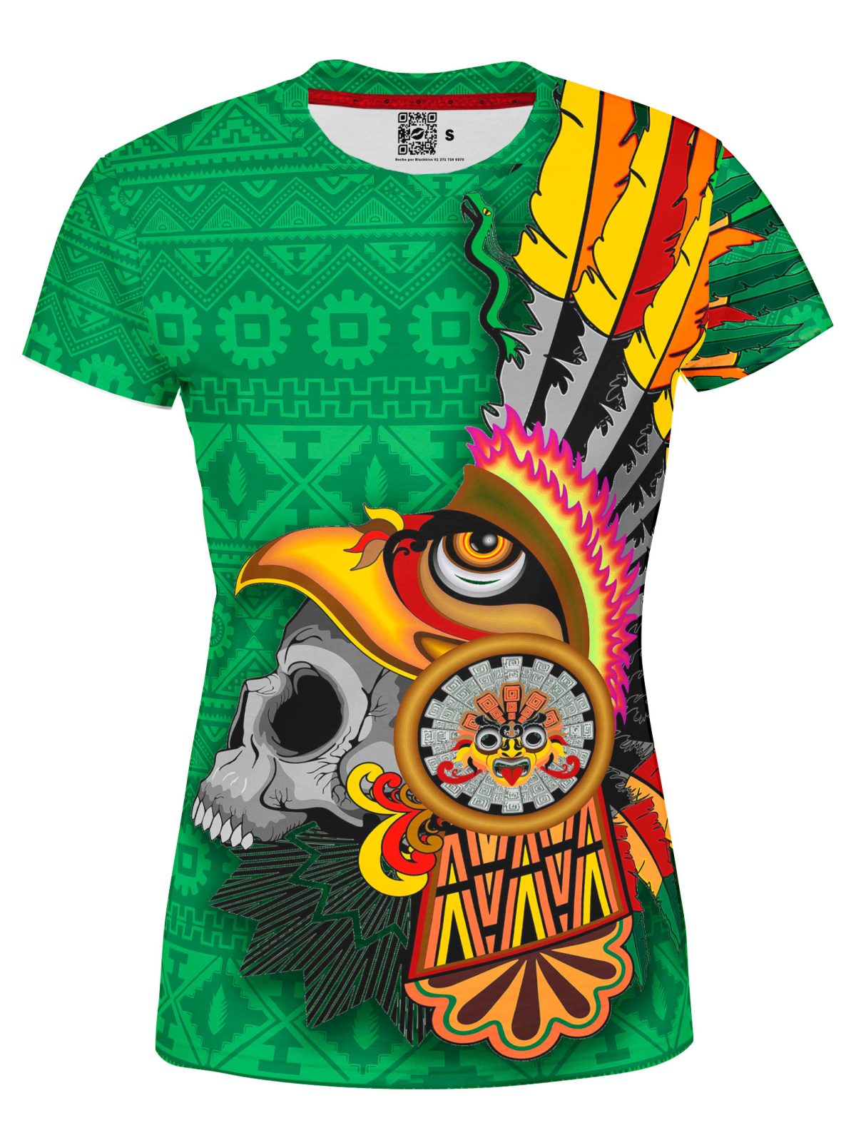 Playera Full Print Dama Calavera Guerrero Cuauhpipiltin Águila Penacho Verde