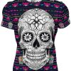 Playera 5-dia-de-muertos-calavera bordado rosa C0005 - Imagen 2