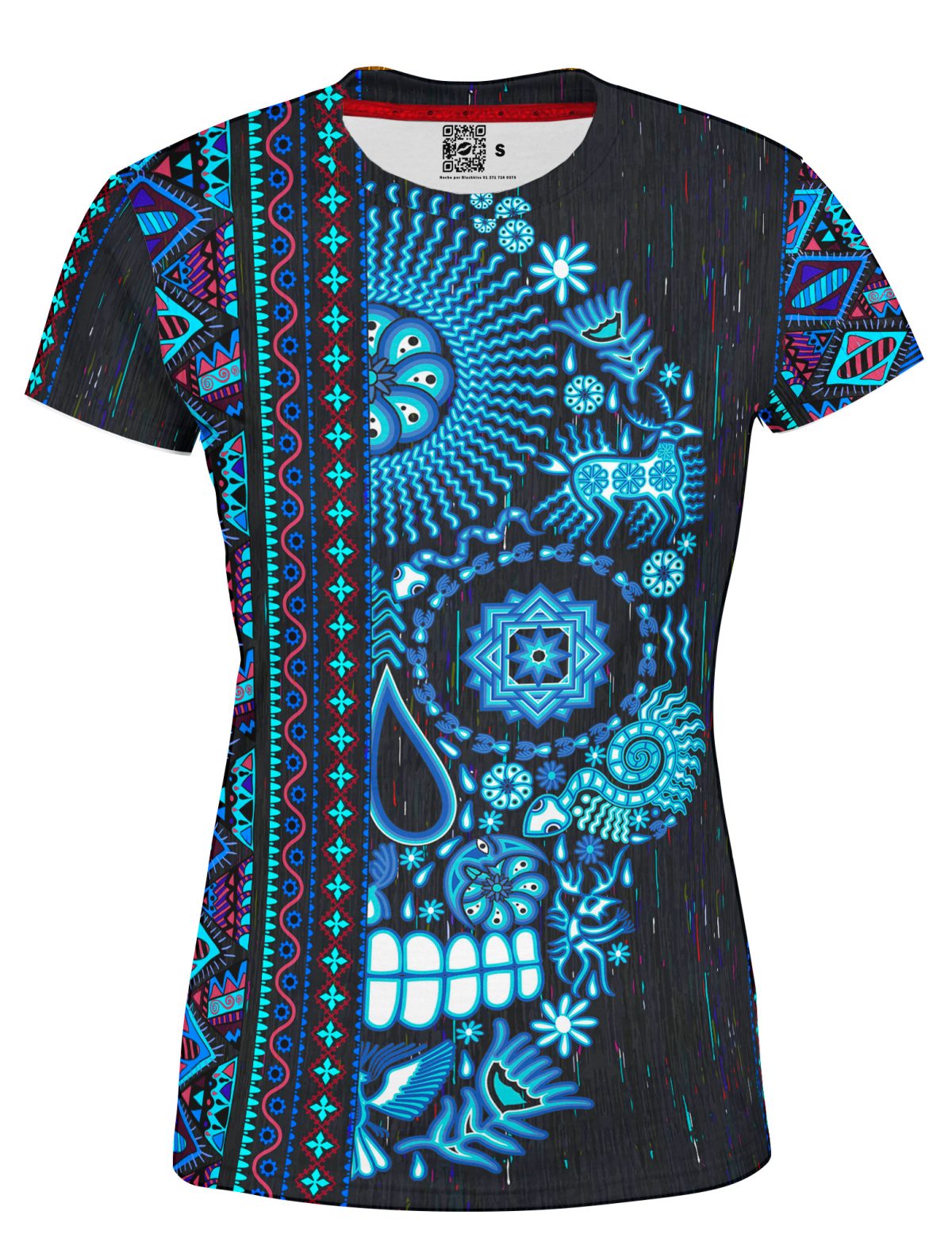 Playera Full Print Dama calavera-grecas-azul