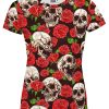 Playera Full Print Dama CALAVERA SKULL CRANEOS ROSAS - Imagen 2