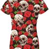 Playera Full Print Dama CALAVERA SKULL CRANEOS ROSAS - Imagen 3