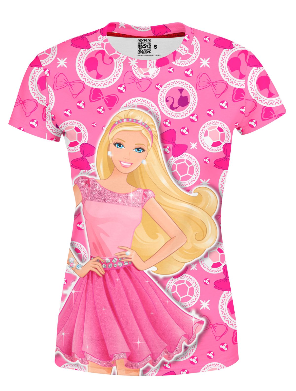 Playera Full Print Dama Barbie Moños Rosa 1