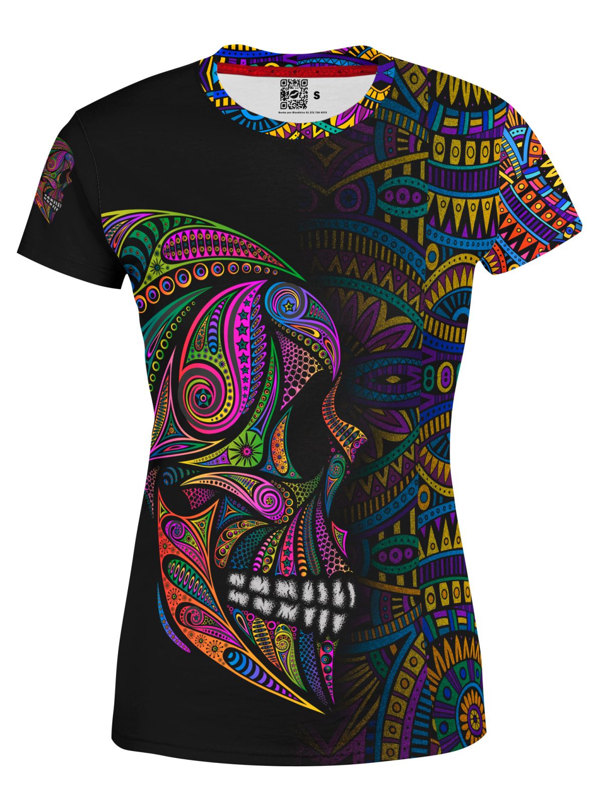 Playera Dama Manga Corta Calavera Mandala Tribal Colores