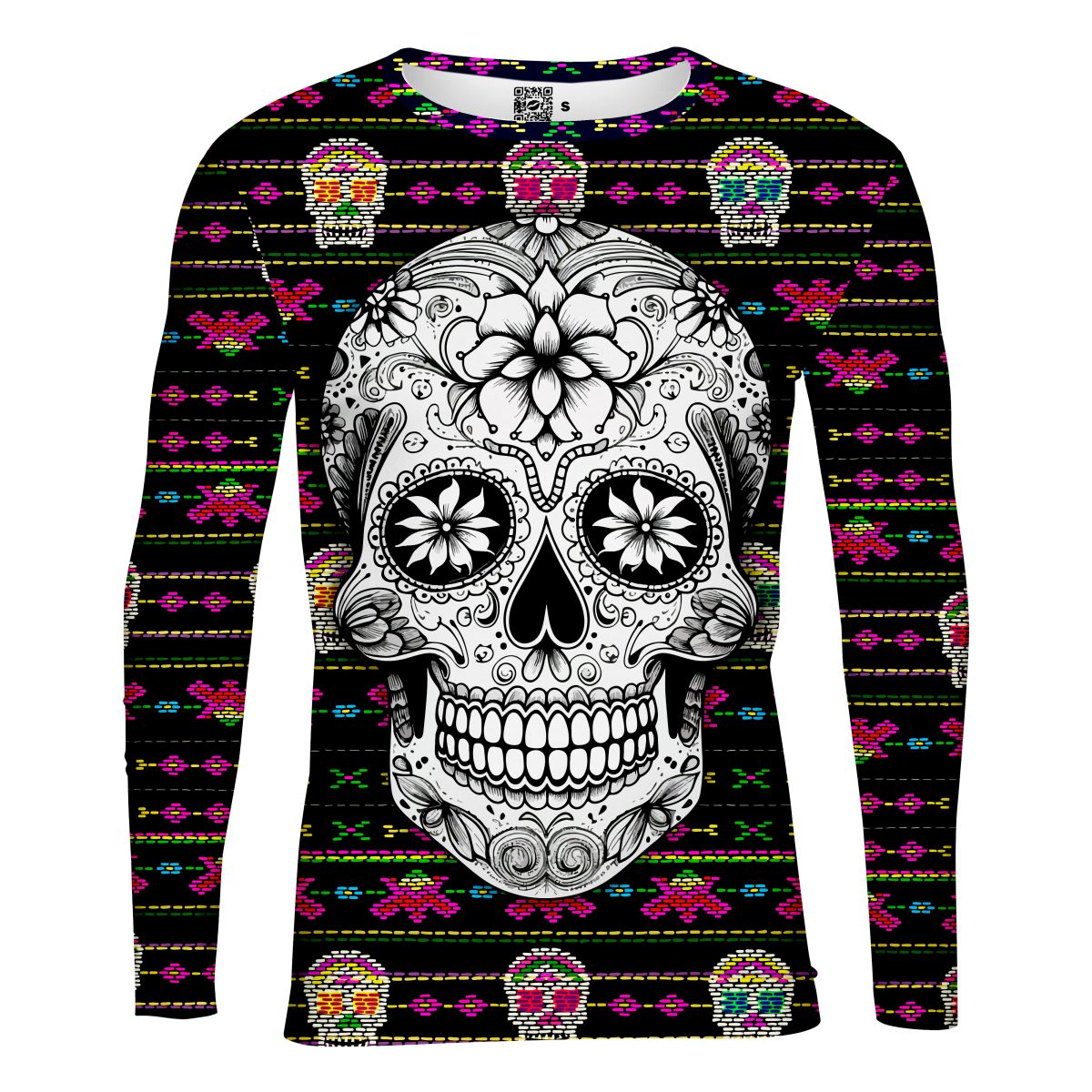 Playera Caballero Manga Larga Calavera Bordado Rosa C0005