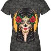 Playera Dama Manga Corta Catrina con Rosas Círculo Amarillo C0002 - Imagen 2