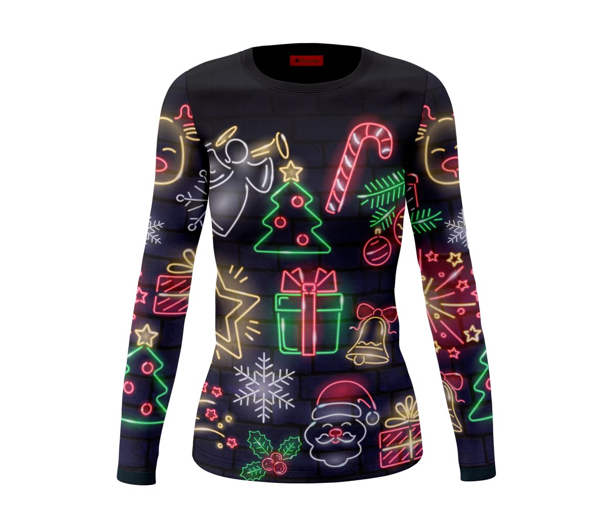 Playera Dama Manga Larga Navidad Figuras Neón C0032