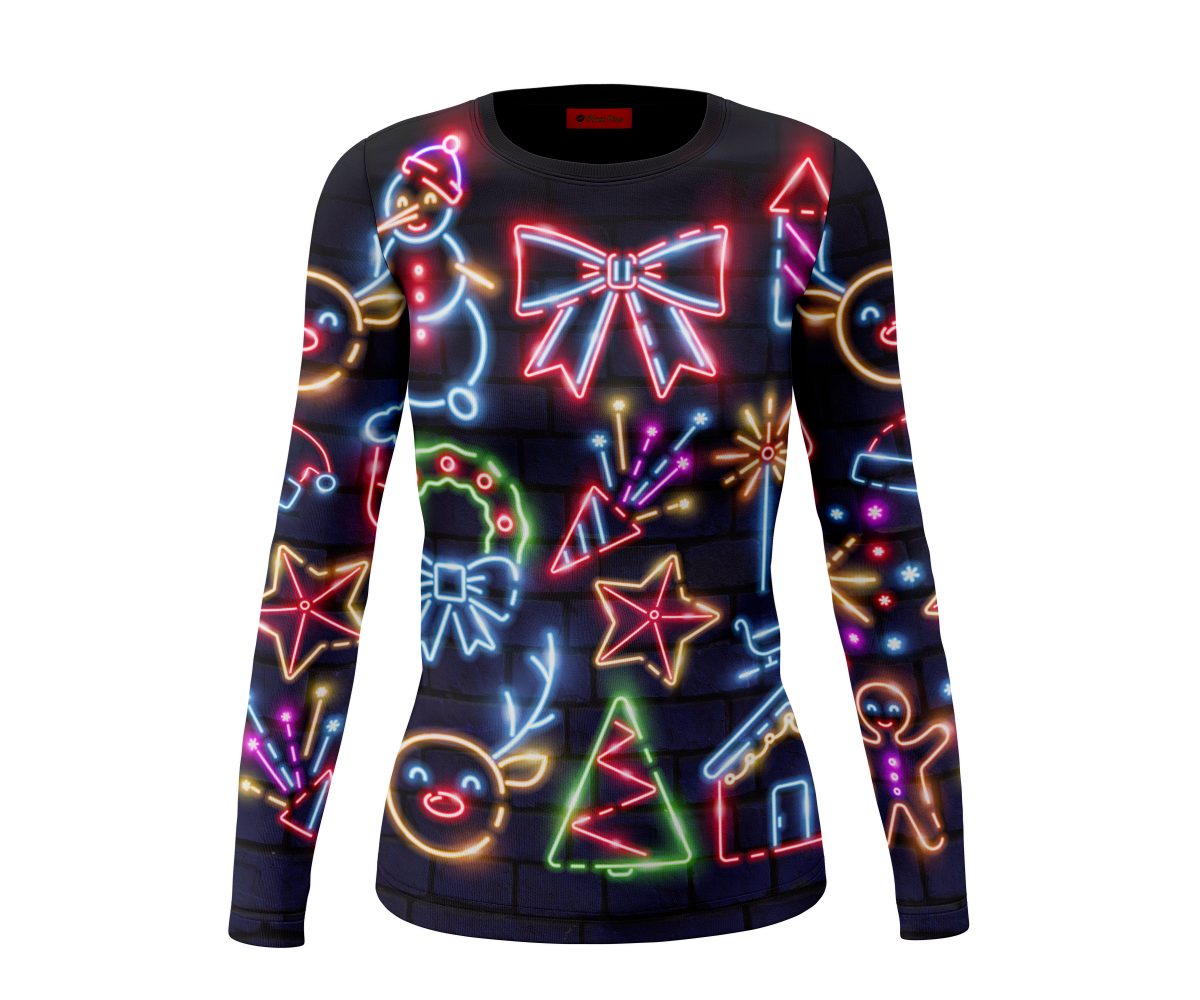 Playera Dama Manga Larga Navidad Figuras Neón Colores C0031