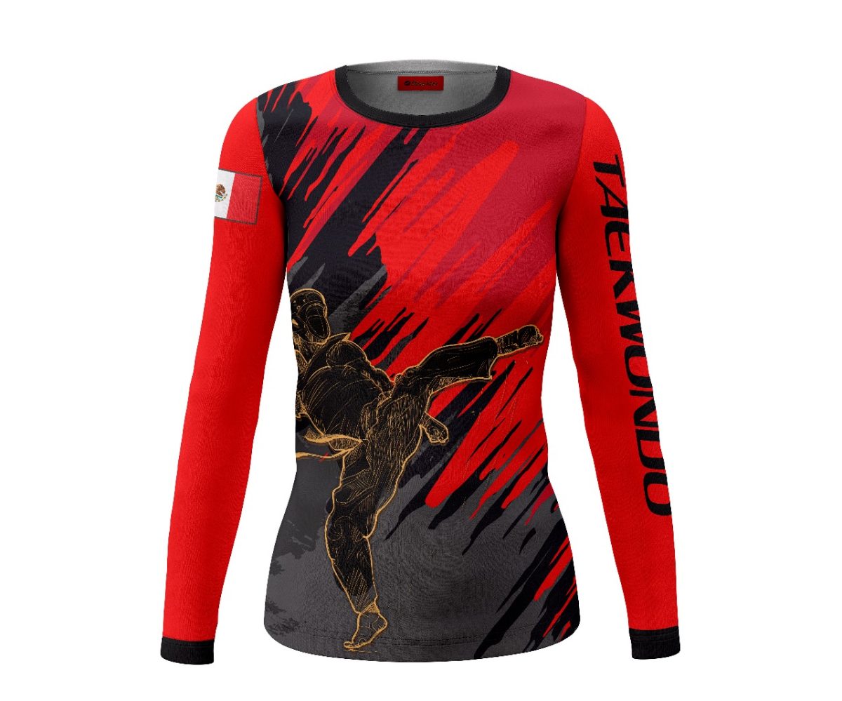Playera Dama Manga Larga Artes Marciales Taekwondo Roja
