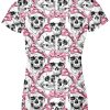 Playera Dama Manga Corta Cráneos Moñitos Rosa A0005 - Imagen 2