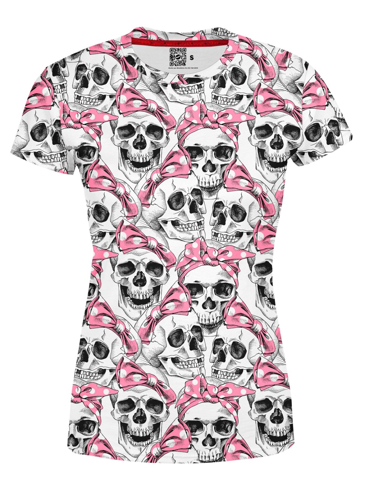 Playera Dama Manga Corta Cráneos Moñitos Rosa A0005