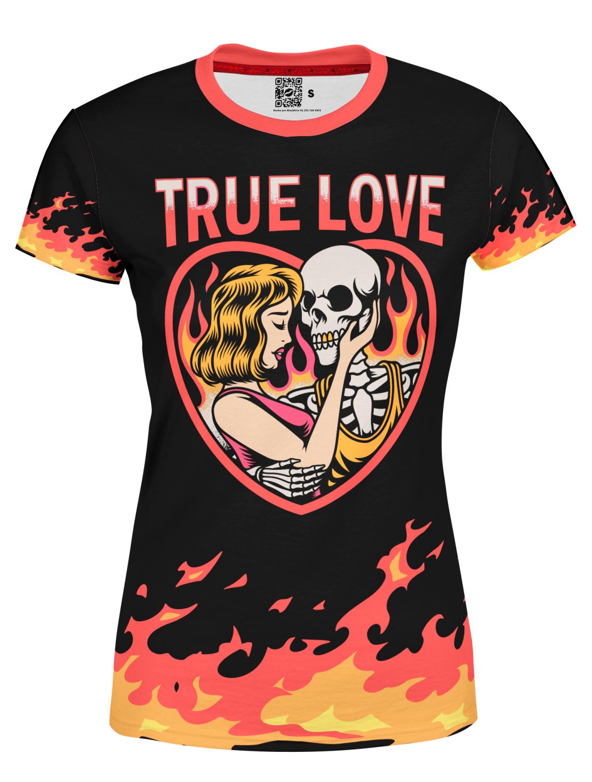 Playera Dama Manga Corta Pareja Calavera Fuego True Love A0009