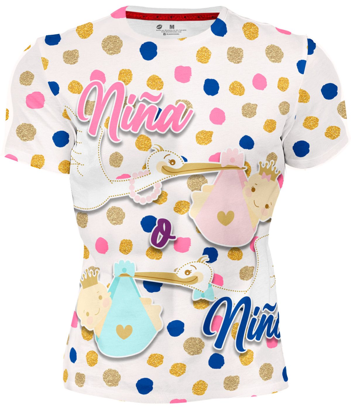 Playera Caballero Manga Corta Revelación Baby Cigüeña Puntos de Colores A0012