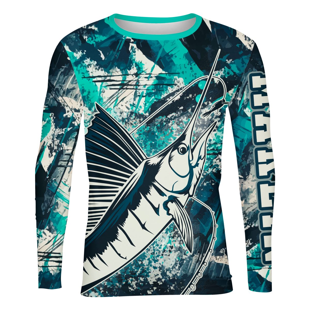 Playera Caballero Manga Larga Pez Marlín Fishing Turquesa A0019