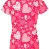Playera Dama Manga Corta Corazones San Valentín Patrón Rosa y Rojo A0032 - Imagen 2