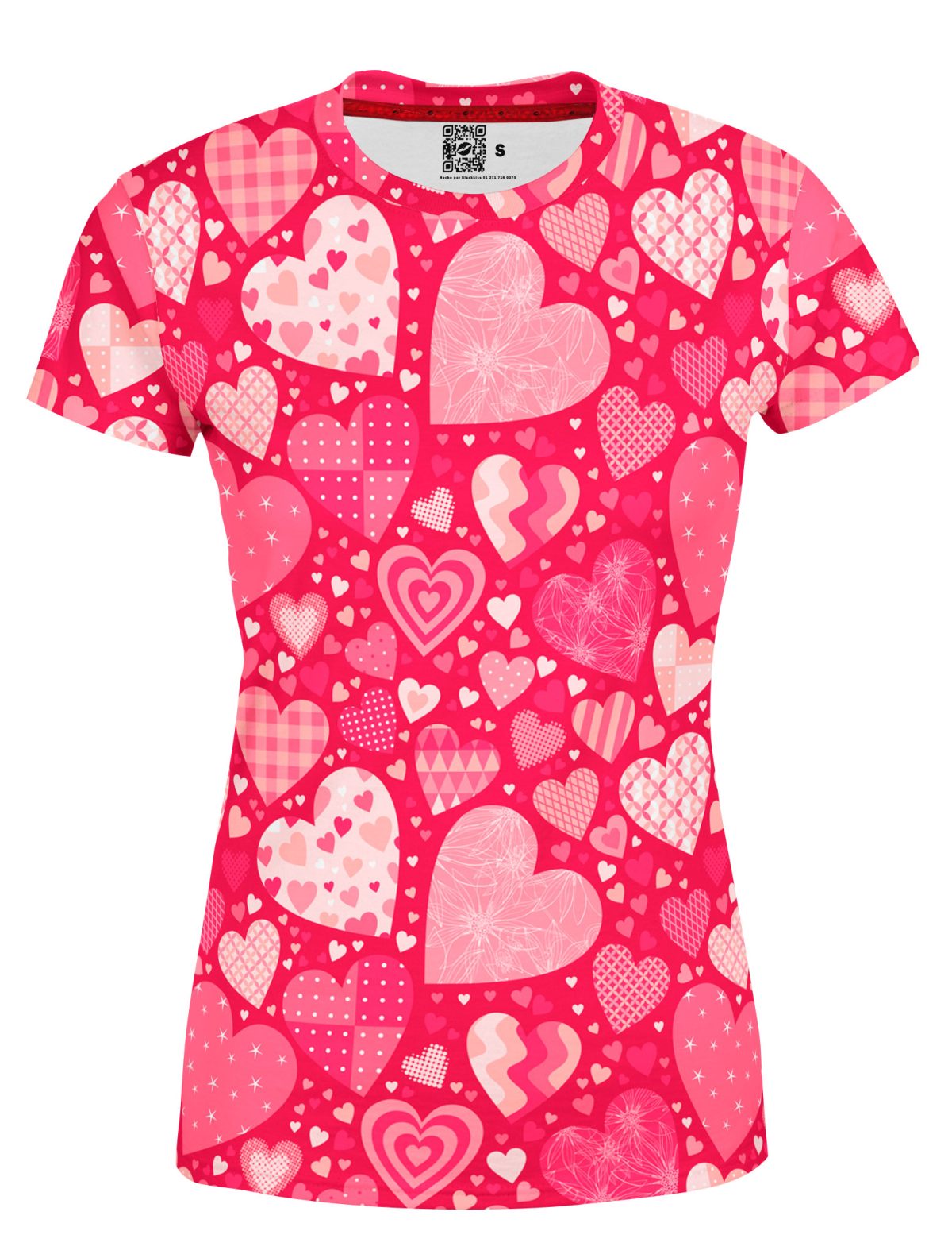 Playera Dama Manga Corta Corazones San Valentín Patrón Rosa y Rojo A0032
