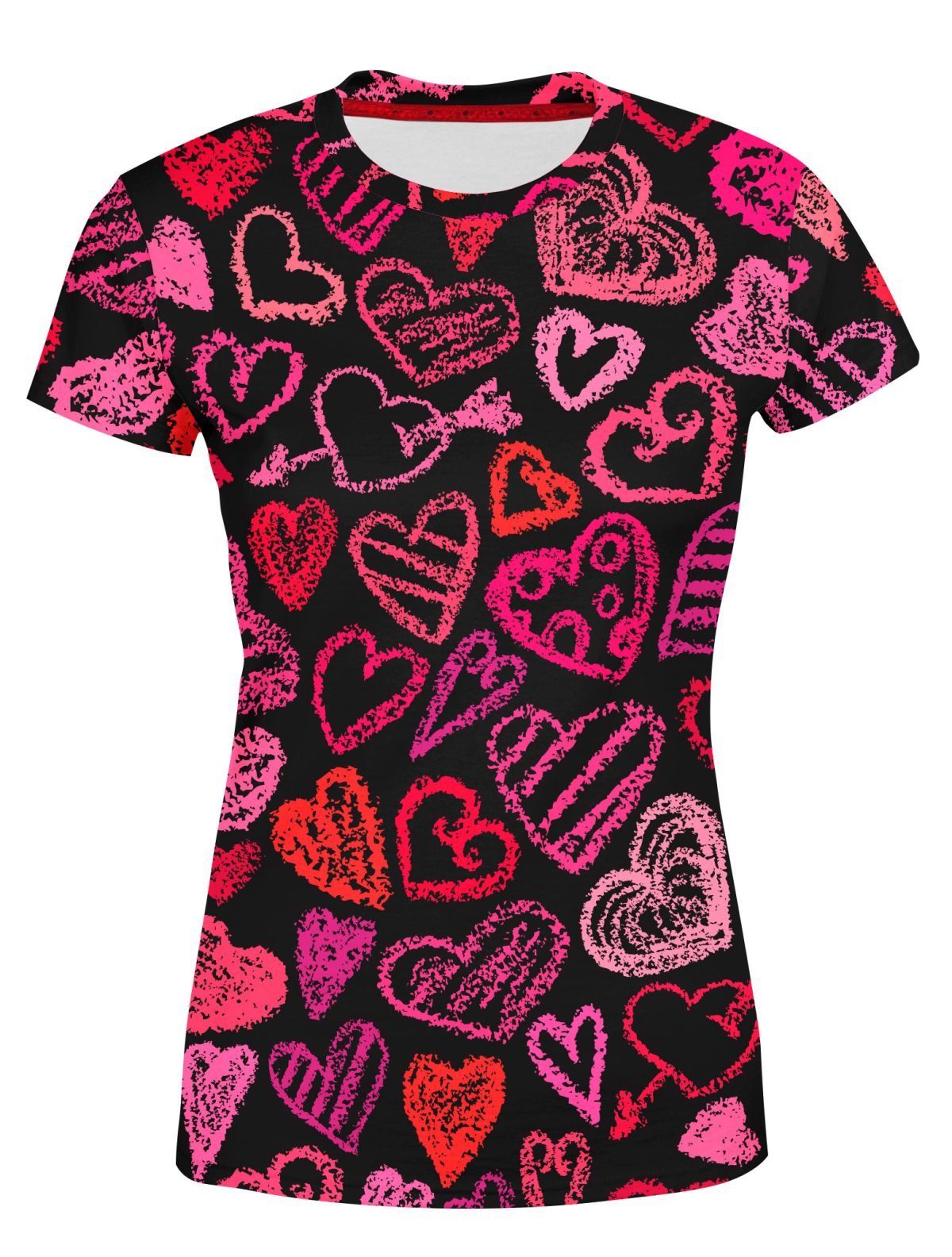 Playera Dama Manga Corta Dibujo y Trazos Corazones San Valentín A0033