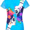 Playera Dama Manga Corta Catrina Encontrados Tocados en Morado y Naranja A0046 - Imagen 2