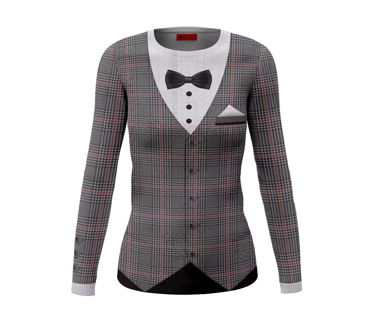 Playera Dama Manga Larga Traje Elegante Cuadros Grises