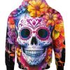 Sudadera Full Print Calavera con Flores Fondo Negro C0029 - Imagen 2