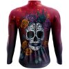 Jersey Ciclismo Manga Larga Maillot Mtb Día de Muertos Calaveras con Flores Puntos Amarillos C0025 - Imagen 2