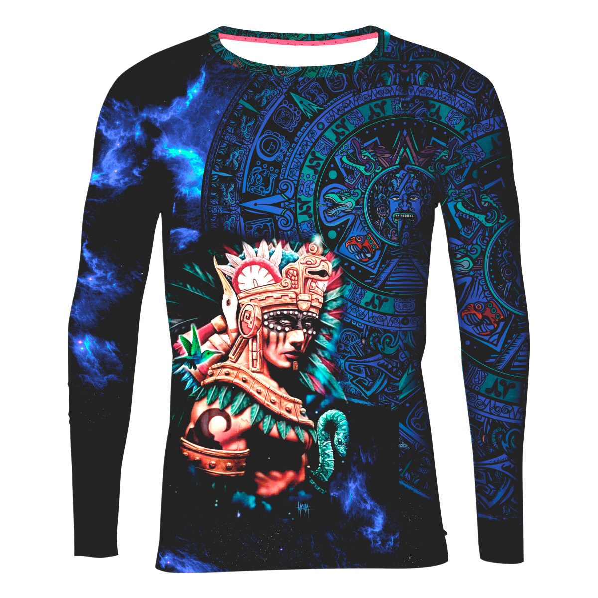 Playera Caballero Manga Larga Guerrero México Azteca Azul