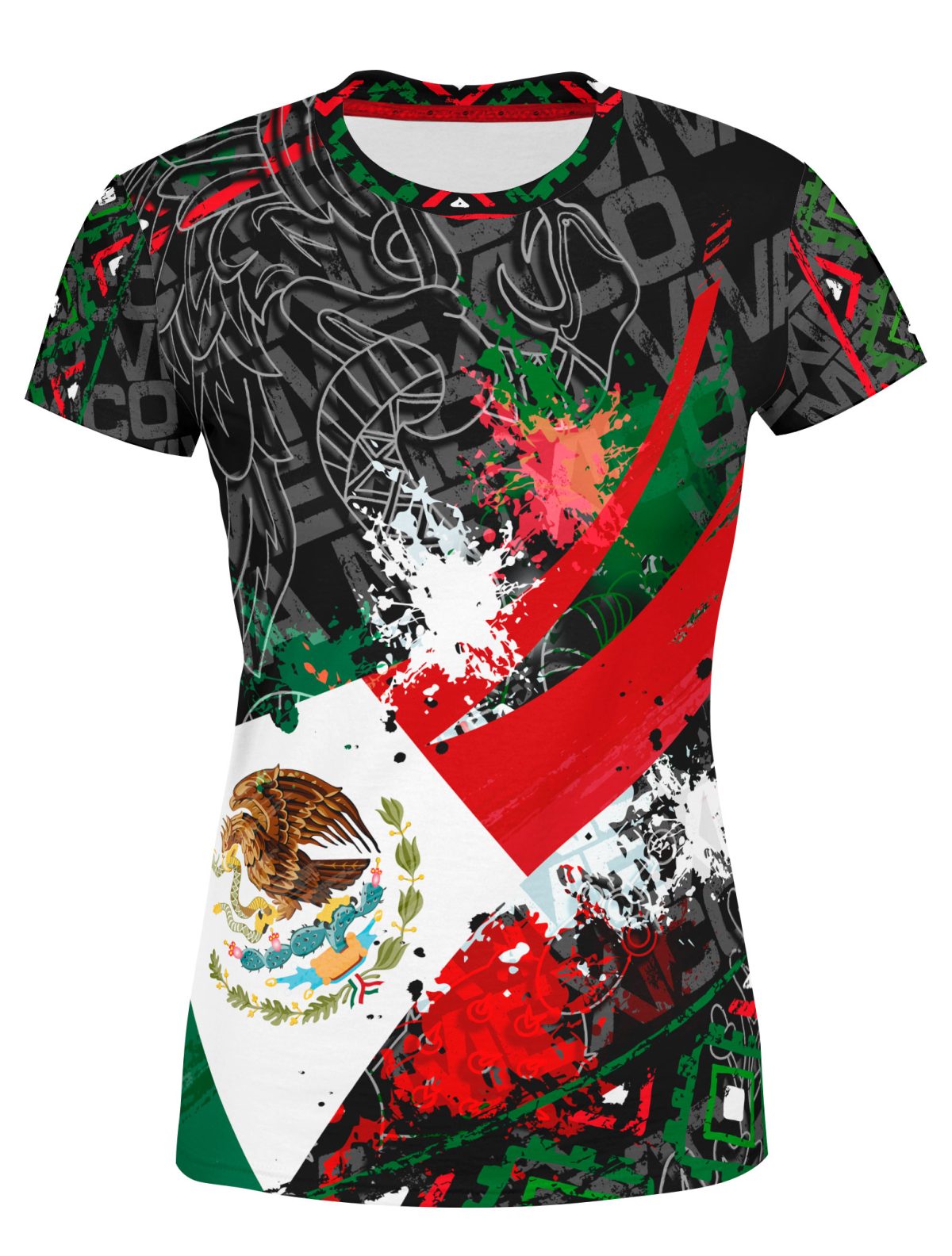 Playera Dama Manga Corta Viva México Bandera Manchas A0064