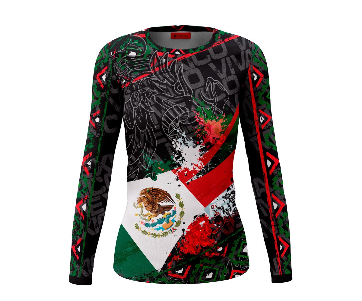 Playera Dama Manga Larga Viva México Bandera Manchas A0064
