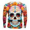 Playera Caballero Manga Larga Calavera en Flores de Altar Blanco A0068 - Imagen 2