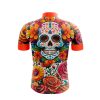 Jersey Ciclismo Manga Corta Maillot Mtb Calavera en Flores de Altar Blanco A0068 - Imagen 2