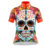 Jersey Ciclismo Manga Corta Maillot Mtb Calavera en Flores de Altar Blanco A0068 - Imagen 3