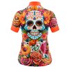 Jersey Ciclismo Manga Corta Maillot Mtb Calavera en Flores de Altar Blanco A0068 - Imagen 4