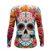 Playera Dama Manga Larga Calavera en Flores de Altar Blanco A0068 - Imagen 2