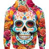 Sudadera Full Print Calavera en Flores de Altar Blanco A0068 - Imagen 2