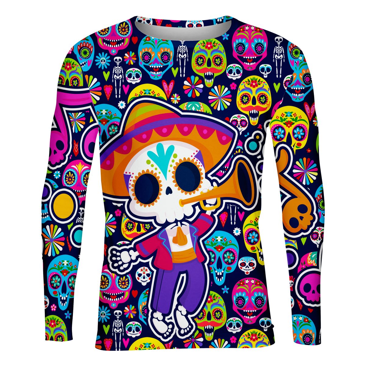 Playera Caballero Manga Larga Catrines Calaveritas Neón A0069