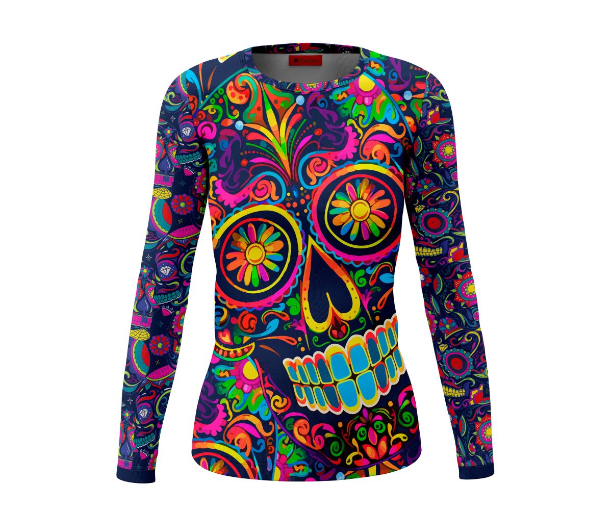 Playera Dama Manga Larga Catrina Colores Vibrantes Neón A0073