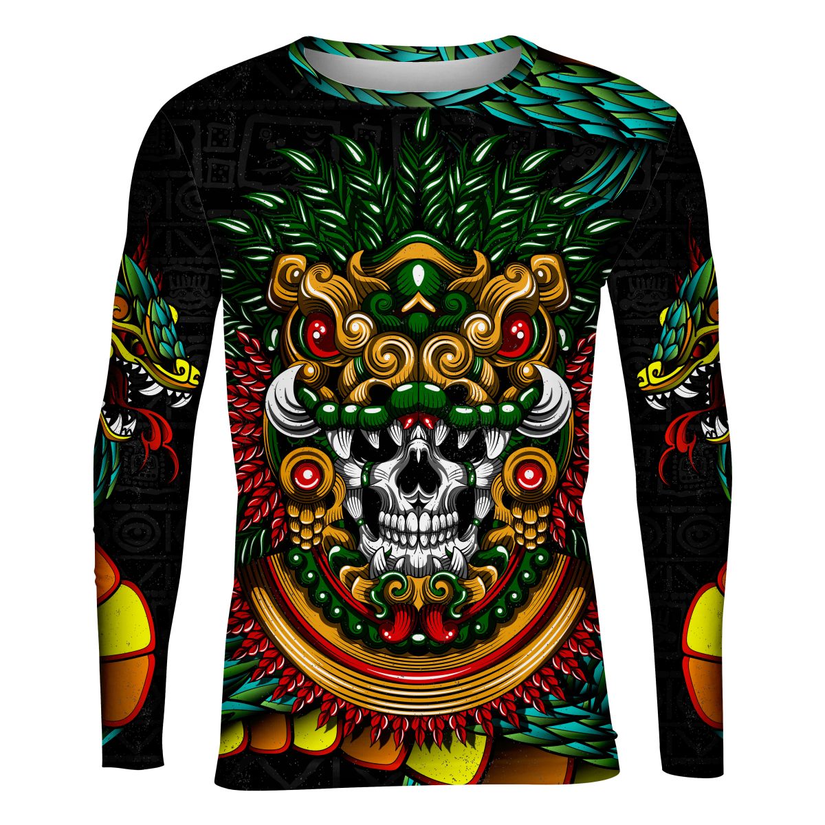Playera Caballero Manga Larga Guerrero Quetzatcoatl Calavera A0074