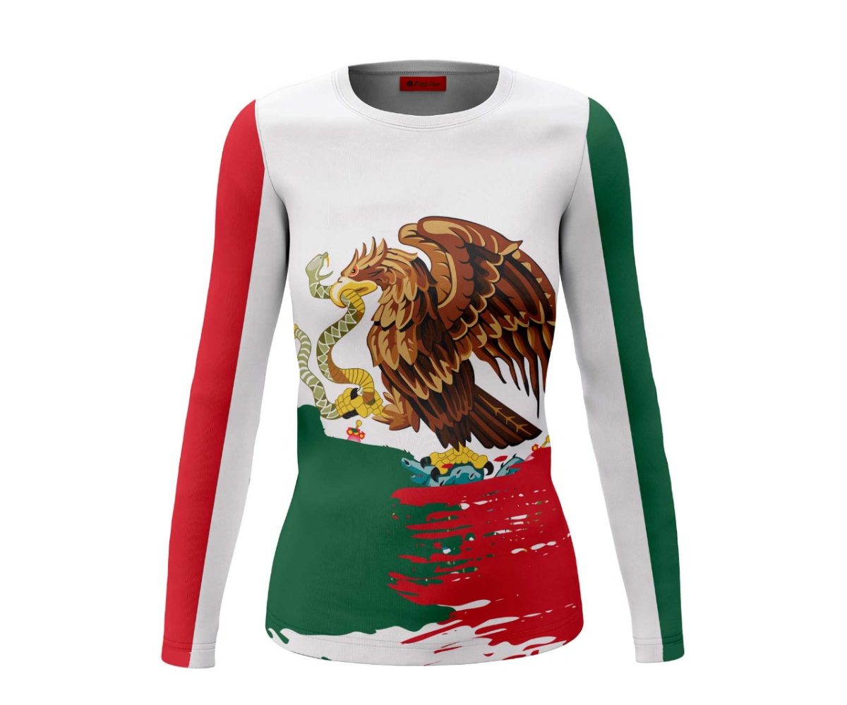 Playera Dama Manga Larga Bandera México Águila Verde Blanco