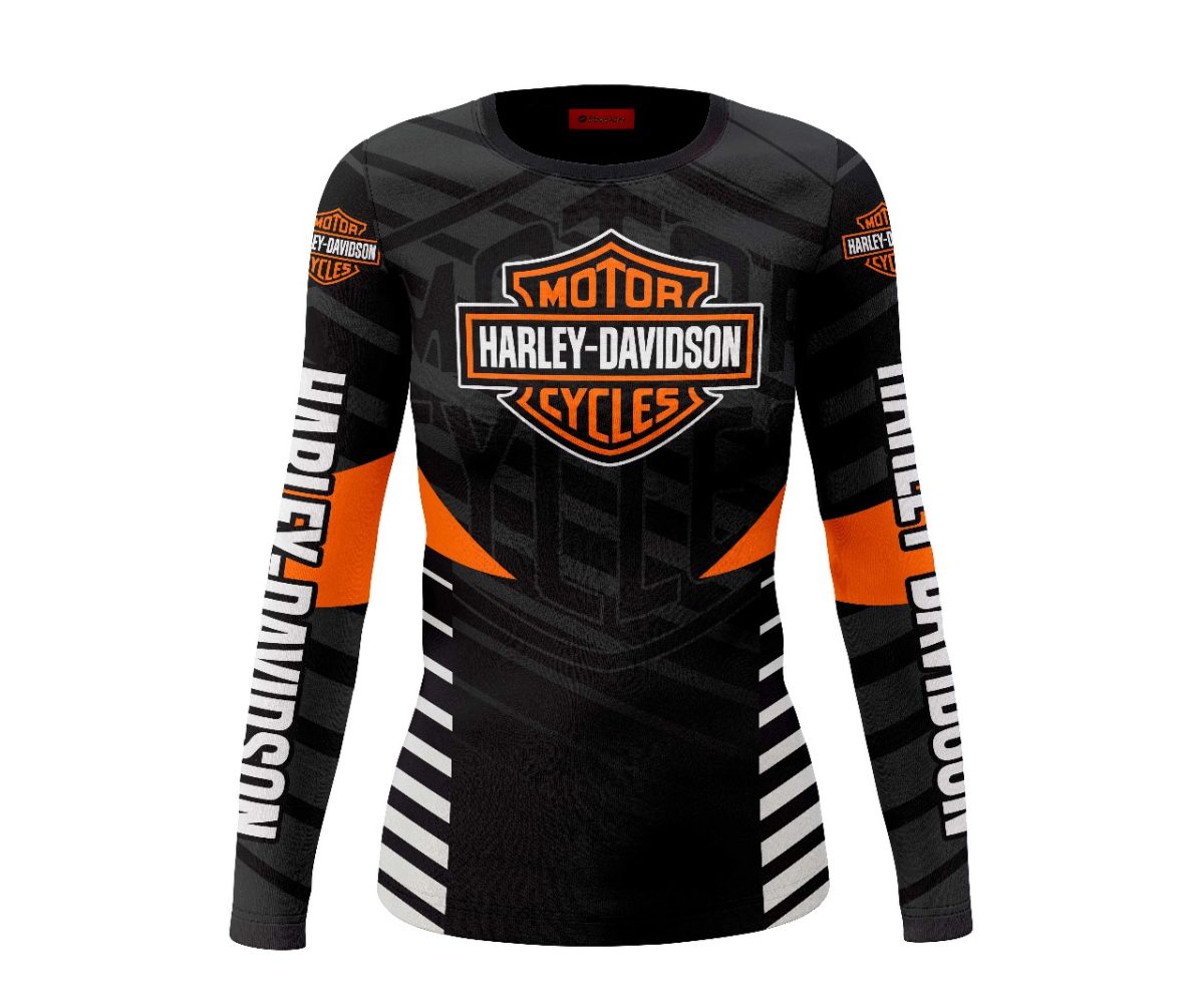 Playera Dama Manga Larga Motor Cycles Harley Davidson Naranja