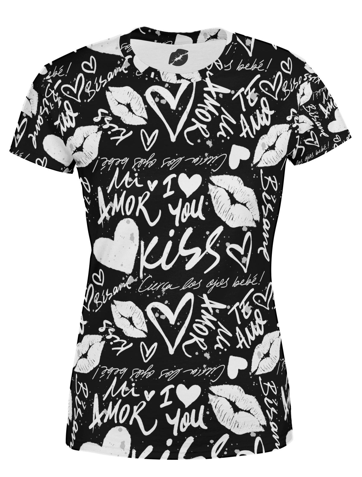 Playera Full Print Dama Te Amo Besos Negro C0069