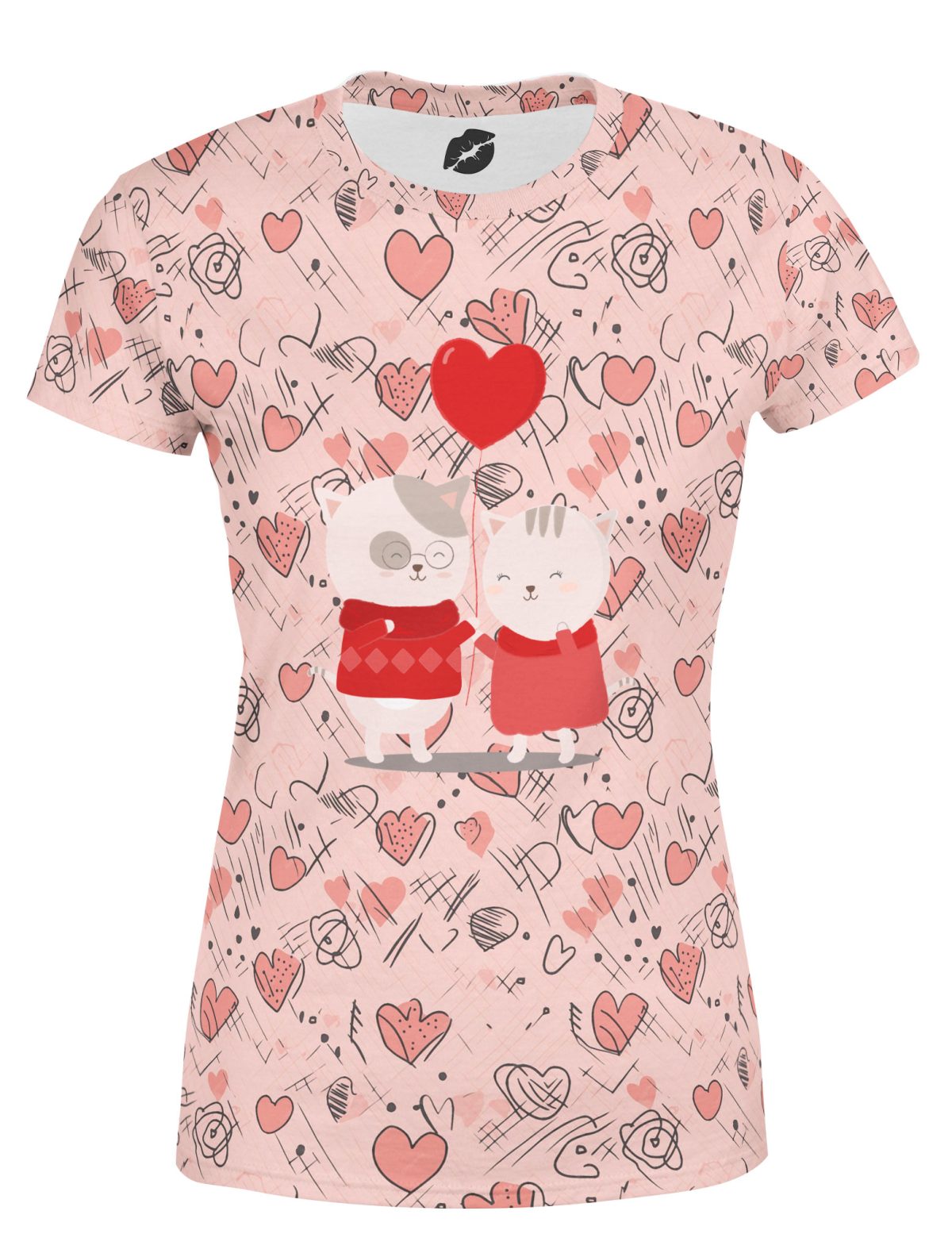Playera Full Print Dama Gatos Pareja Corazones C0072