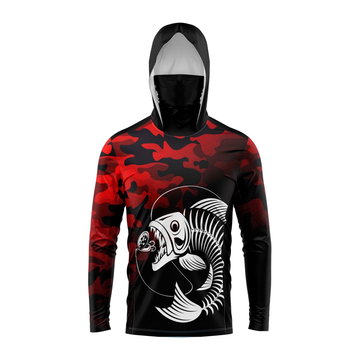 Jersey con Gorro y Bandana Pesca Esqueleto Camuflaje Rojo