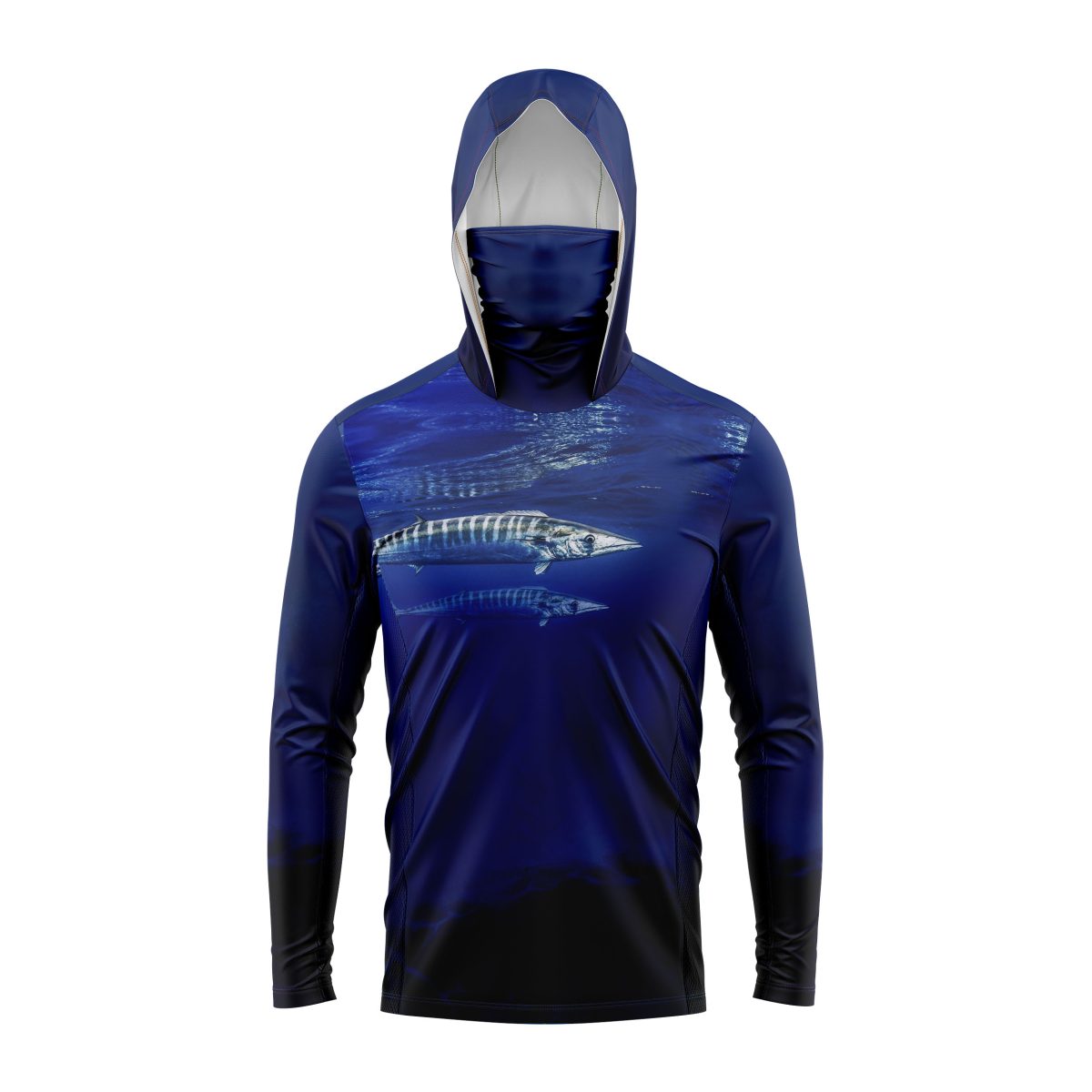 Jersey con Gorro y Bandana Pesca Pescado Gris Fondo Mar Azul Oscuro