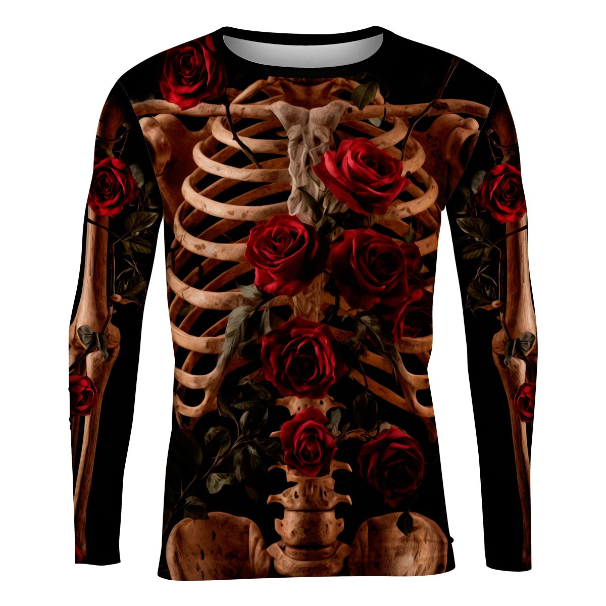 Playera Caballero Manga Larga Esqueleto con Rosas A0124