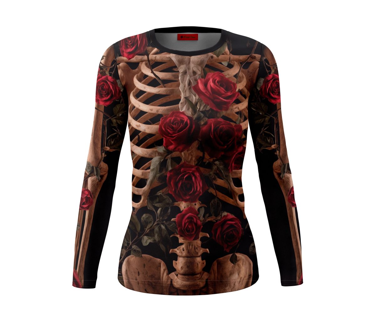 Playera Dama Manga Larga Esqueletos con Rosas A0124